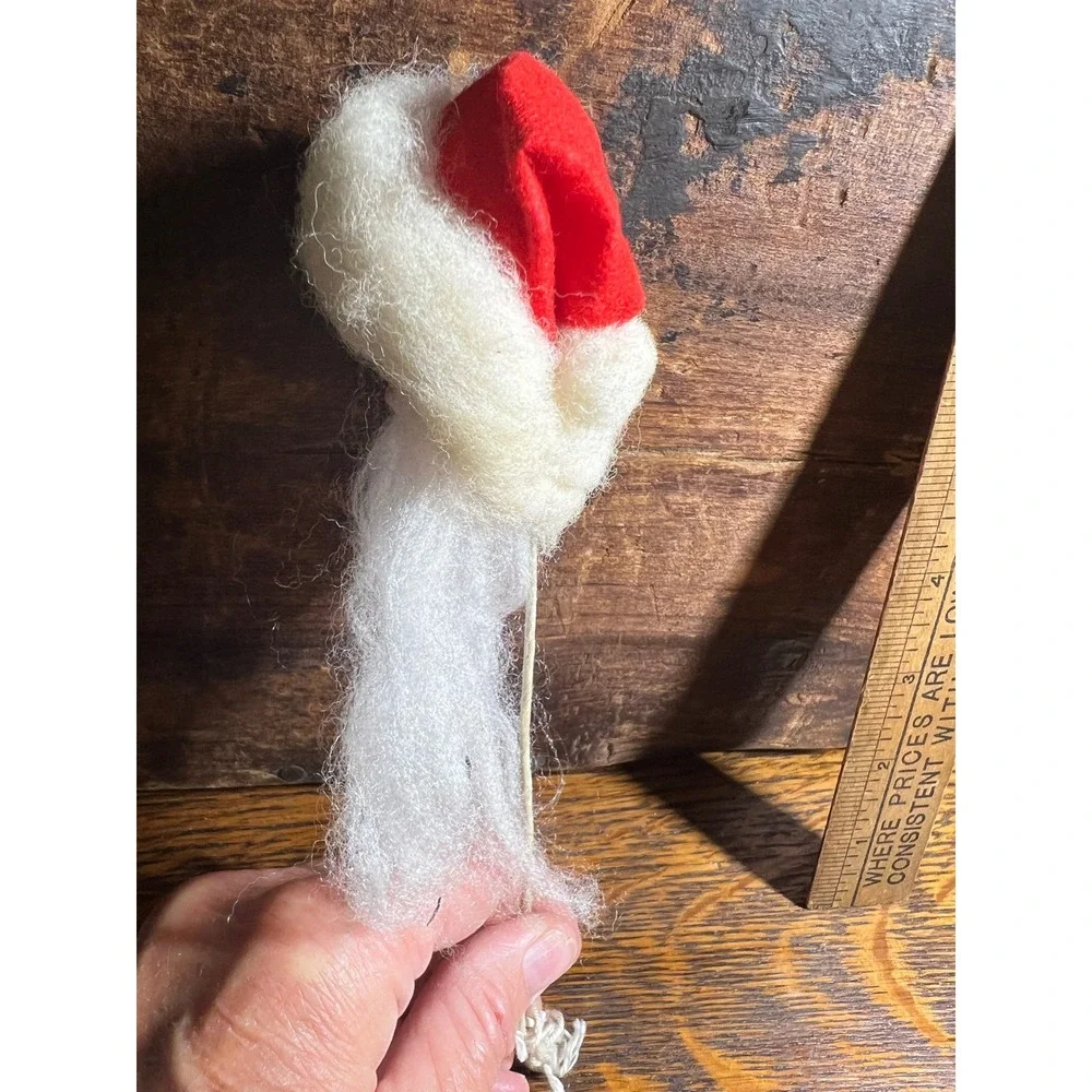 VTG Santa Claus Head Pick Christmas Ornament Made in Japan Red Felt Hat 5in